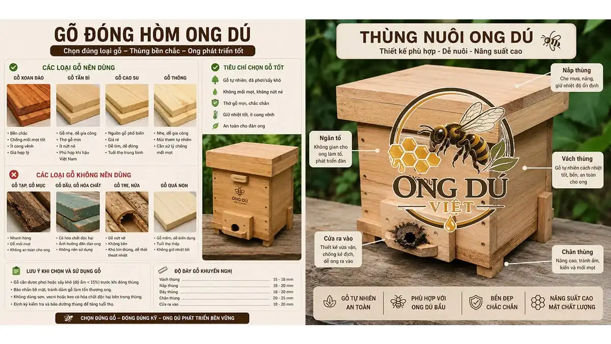Bản vẽ kích thước thùng nuôi ong dú kế tầng bằng gỗ thông sấy